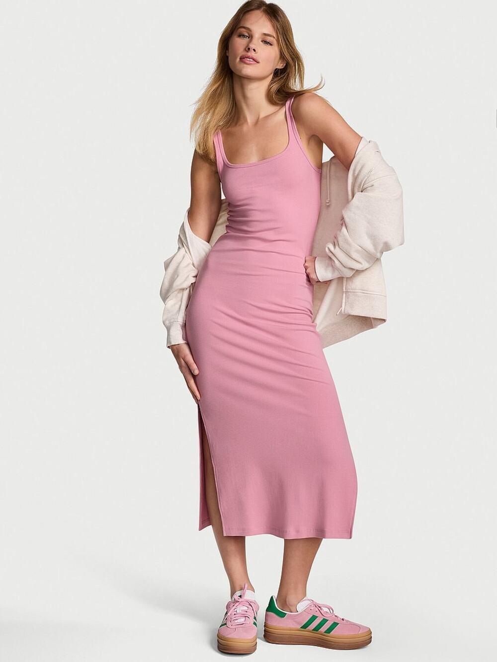 Victoria Secrets Pink ALL-DAY SOFT RIB BODYCON MIDI DRESS